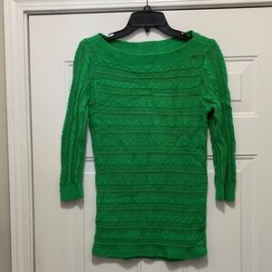 3/$15 Chaps 100% Linen & Cotton Vibrant Green Boat Neck Sweater Size Small